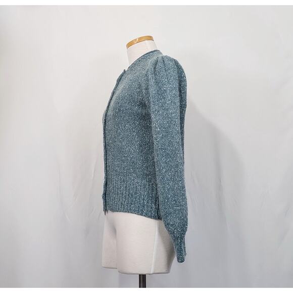 Vintage 90s Cardigan Sweater Teal Green White Misses Size M Outlander - Picture 3 of 7